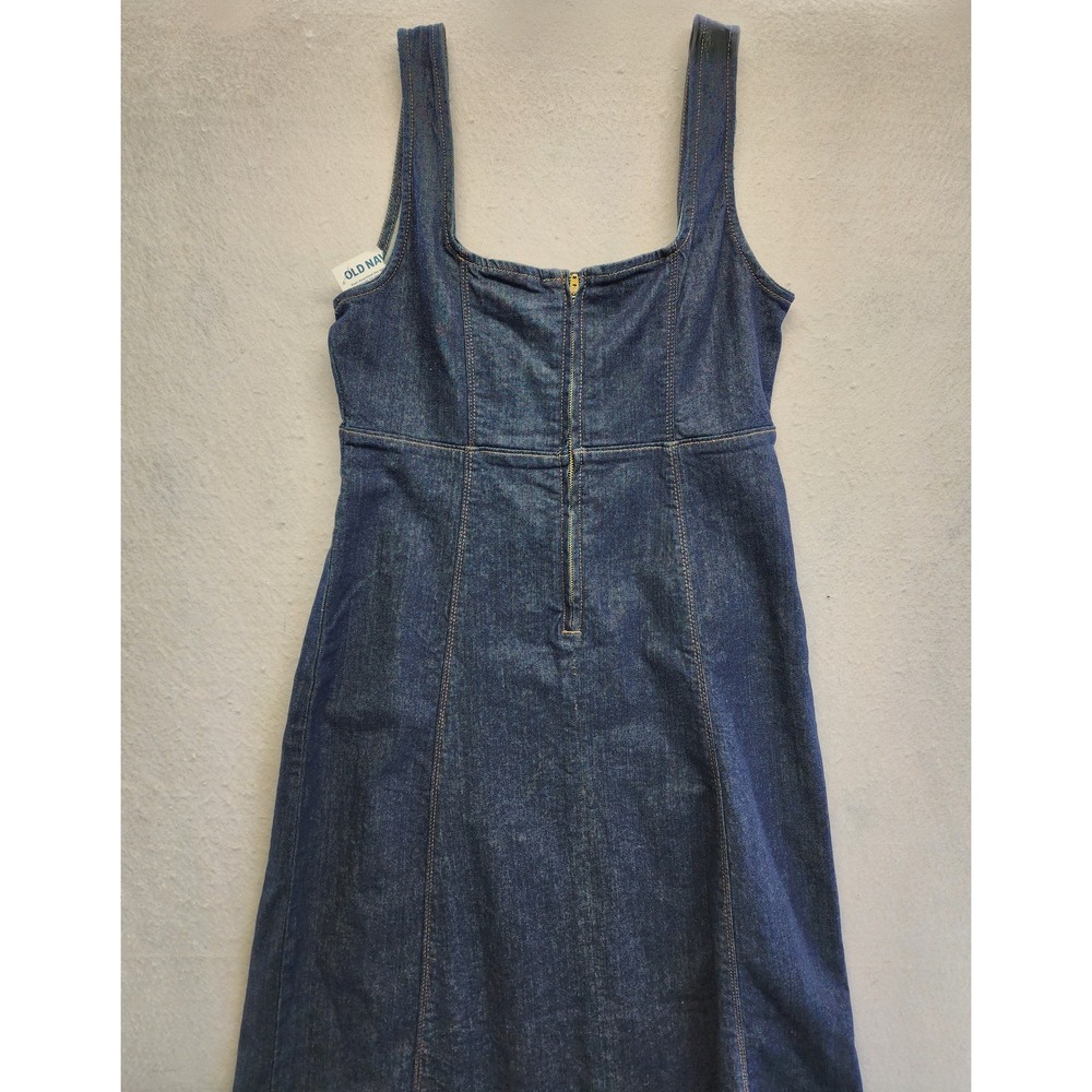Old Navy Womens Dark Wash Denim Midi Fit and Flare Square Neck Dress Small NWT - Picture 7 of 10